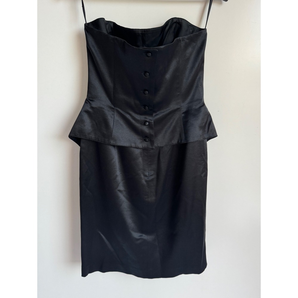 Escada Margaretha Ley Vintage Silk Wool Strapless Peplum Dress Black 40 80s Luxe
